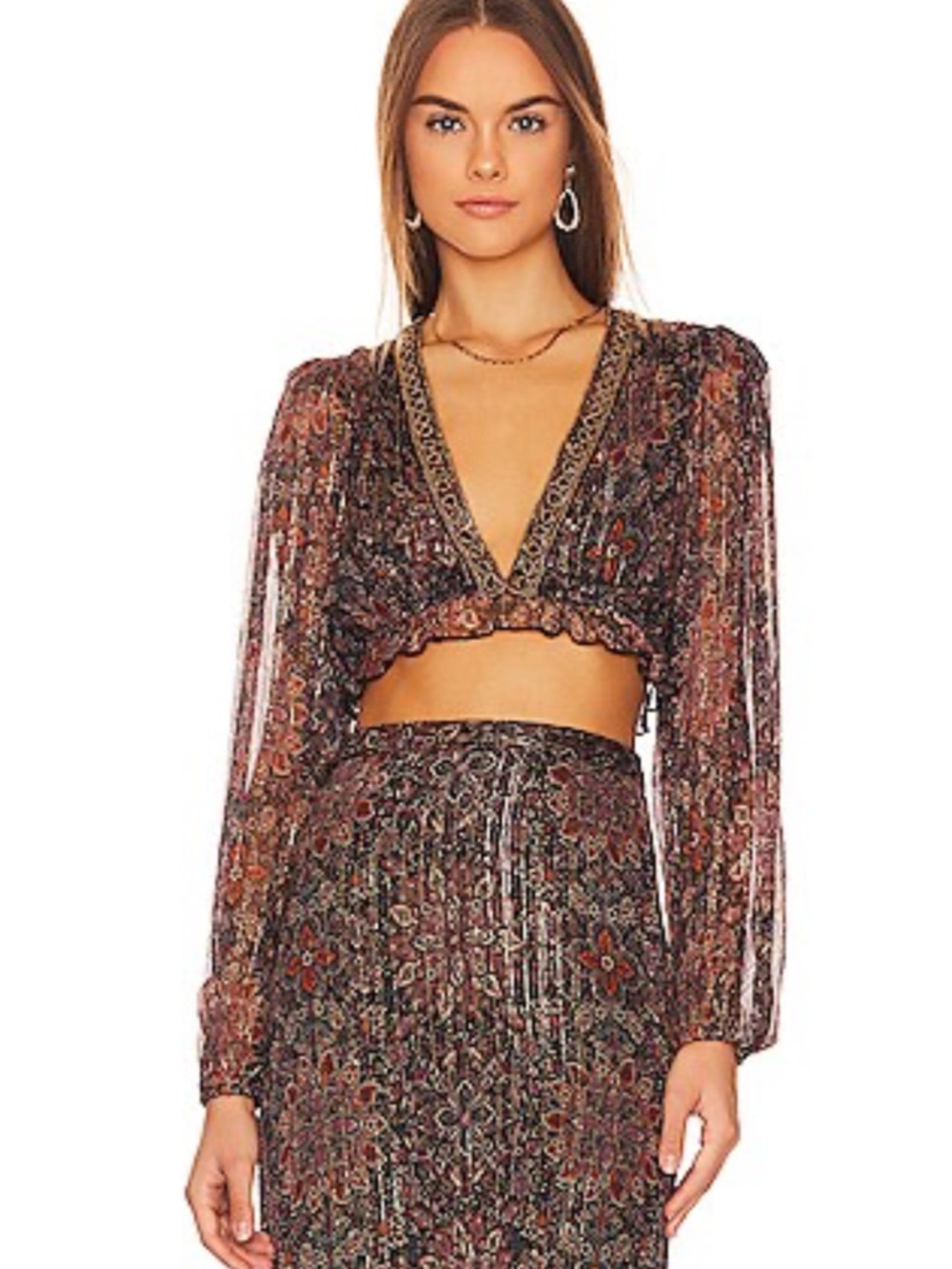 House of Harlow 1960 Marella Metallic top in Rust Floral Multi